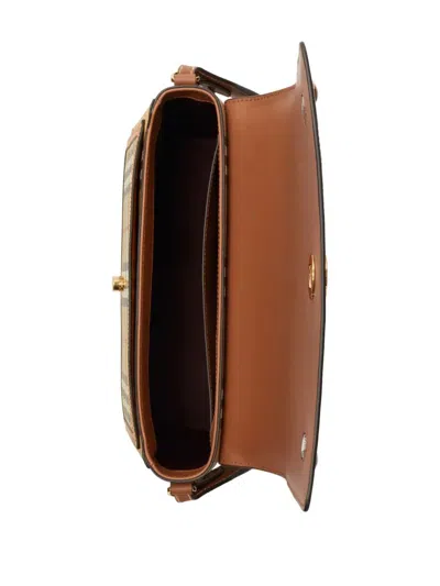 Burberry Womens Briar Brown Check-print Flap-front Woven-blend Cross-body Bag