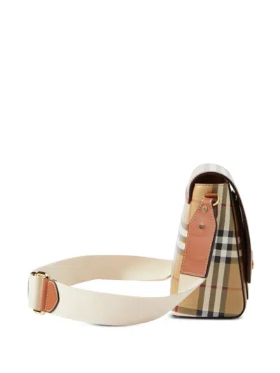 Burberry Womens Briar Brown Check-print Flap-front Woven-blend Cross-body Bag
