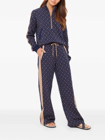 The Upside Ezra Nova Monogram Wide-leg Drawstring Sweatpants In Blue