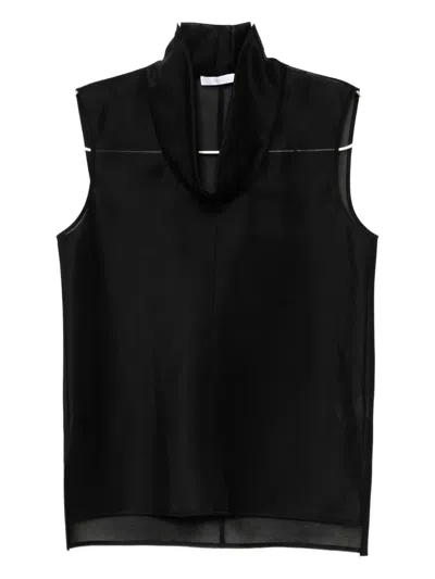 Helmut Lang Organza Cowl-neck Shell Top In Black