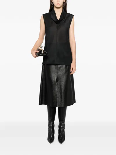 Helmut Lang Organza Cowl-neck Shell Top In Black