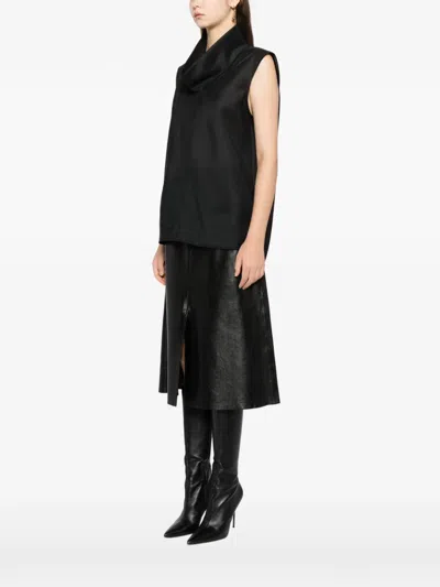 Helmut Lang Organza Cowl-neck Shell Top In Black