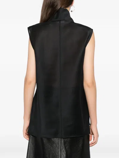 Helmut Lang Organza Cowl-neck Shell Top In Black
