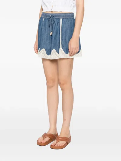 Zimmermann Awaken Lace-trimmed Denim Shorts In Blue