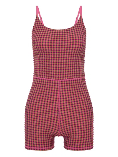 The Upside Aliki Kiva Check-pattern Playsuit In Pink