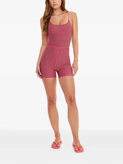 The Upside Aliki Kiva Check-pattern Playsuit In Pink