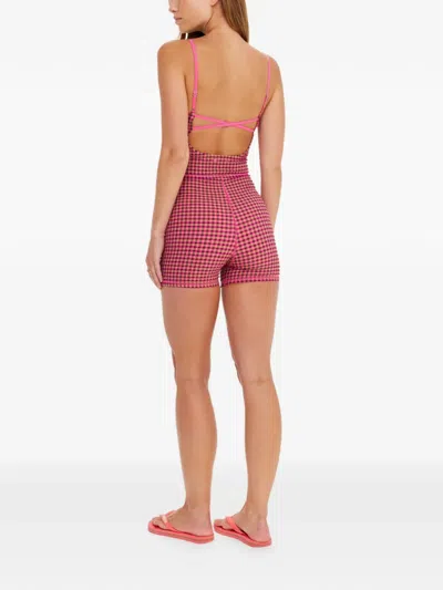 The Upside Aliki Kiva Check-pattern Playsuit In Pink