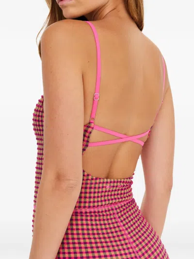 The Upside Aliki Kiva Check-pattern Playsuit In Pink