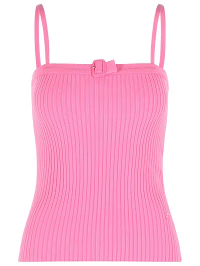 Courrèges Buckle Tank Top In Pink Viscose Blend In Pink