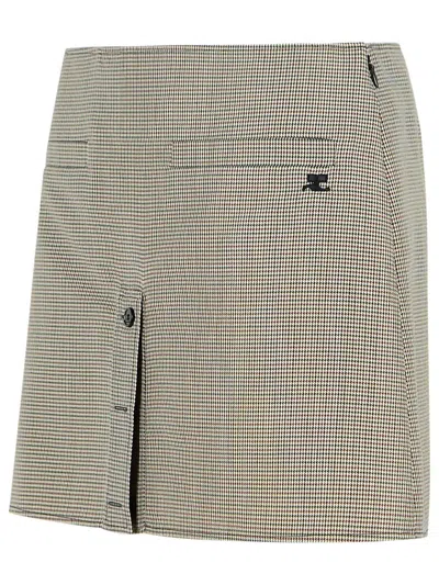 Courrèges Courreges Beige Wool Blend Miniskirt Women In Multi