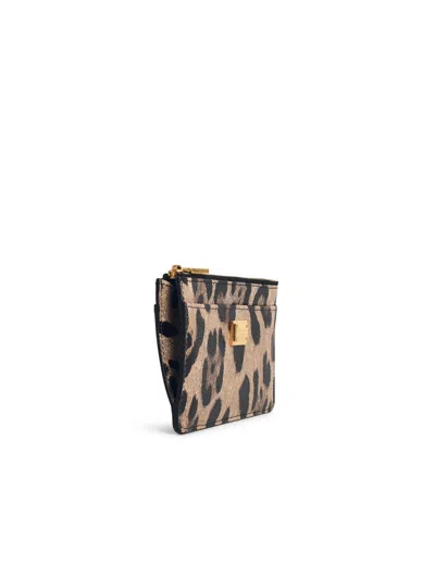 Dolce & Gabbana Dauphine Leopard Print Leather Card Holder In Multi