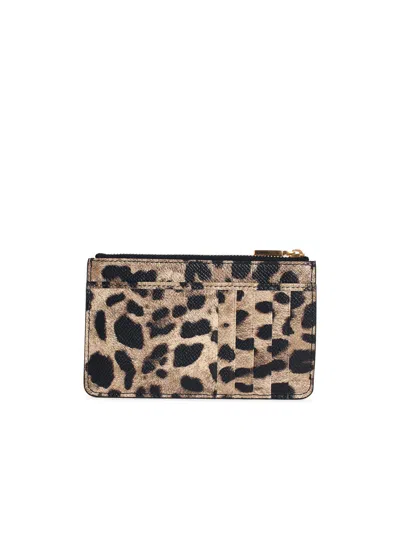 Dolce & Gabbana Dauphine Leopard Print Leather Card Holder In Multi