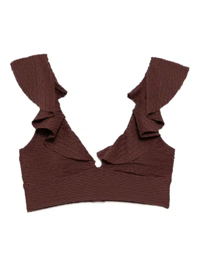 Duskii Frilled Swim Top In Brown