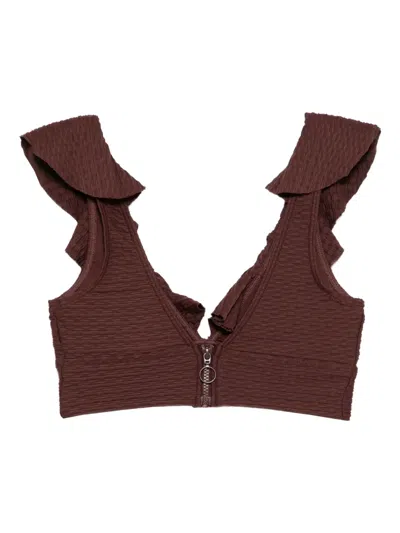 Duskii Frilled Swim Top In Brown