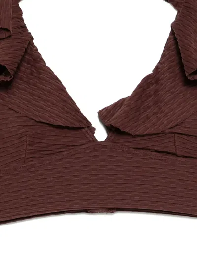 Duskii Frilled Swim Top In Brown