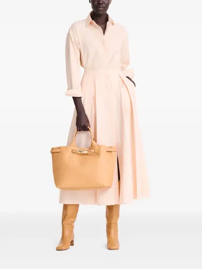 Longchamp Le Roseau L Leather Tote Bag In Brown