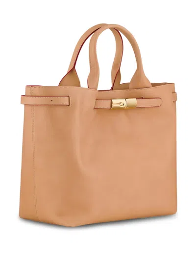 Longchamp Le Roseau L Leather Tote Bag In Brown