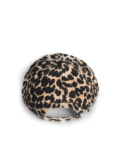 Ganni Logo-embroidered Leopard-print Canvas Cap In Multi