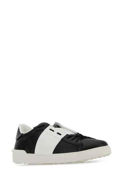 Valentino Garavani Black Leather Open Sneakers With White Band In Multi