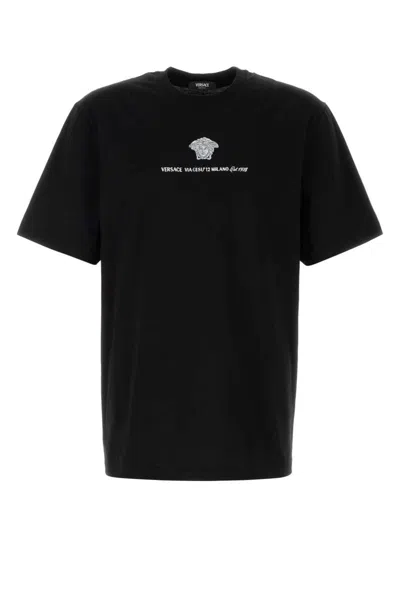 Versace Medusa Milano Embroidered T-shirt In Black