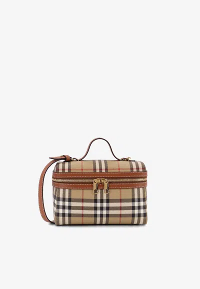 Burberry Coated Canvas Vanity Check Crossbody Bag With Check Motif In Sand