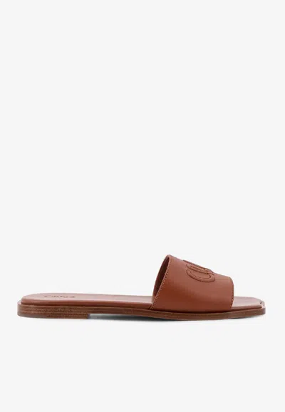 Chloé Soleil Leather Flat Sandals In Brown