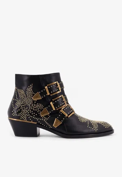 Chloé Susan Studded Leather Ankle Boots In Black