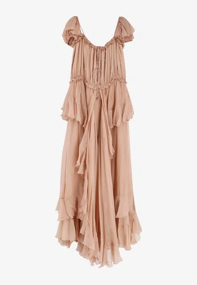 Chloé Silk Ruffled Dress In Pink