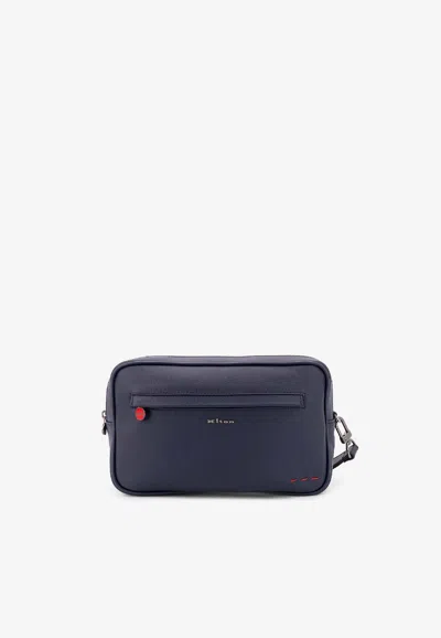 Kiton Ciro Paone Logo Stamp Pouch Bag In Blue