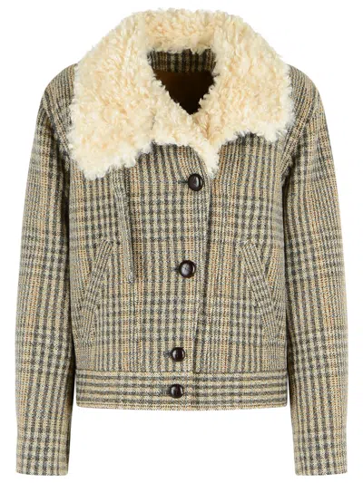 Isabel Marant Étoile Fadia Virgin Wool Jacket Plaid Shearling In Brown