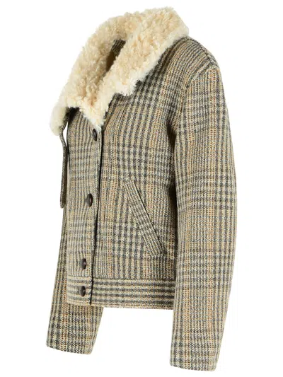 Isabel Marant Étoile Fadia Virgin Wool Jacket Plaid Shearling In Brown