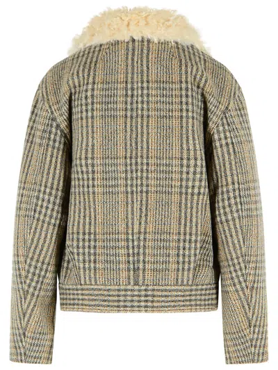 Isabel Marant Étoile Fadia Virgin Wool Jacket Plaid Shearling In Brown