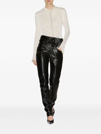 Isabel Marant Leather Trousers Featuring Belted Waist In Multi