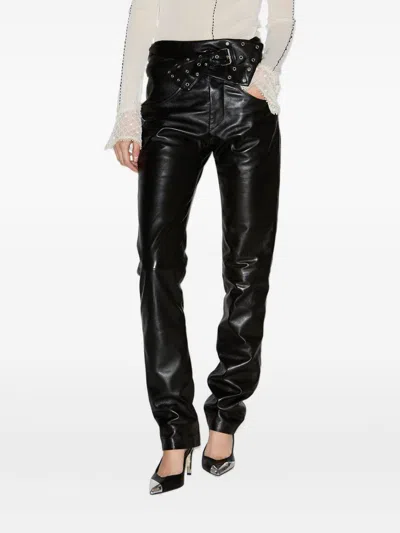 Isabel Marant Leather Trousers Featuring Belted Waist In Multi