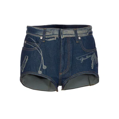 Jean Paul Gaultier Women Trompe L'oeil Printed Denim Mini Shorts In Blue