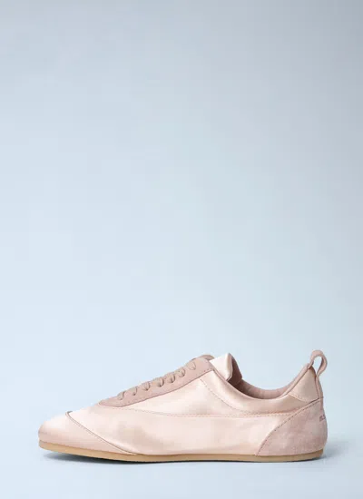 Jil Sander Pastel Pink Satin And Suede Sneakers In Pink