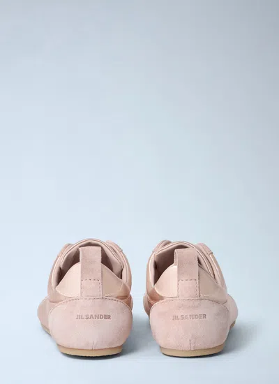 Jil Sander Pastel Pink Satin And Suede Sneakers In Pink