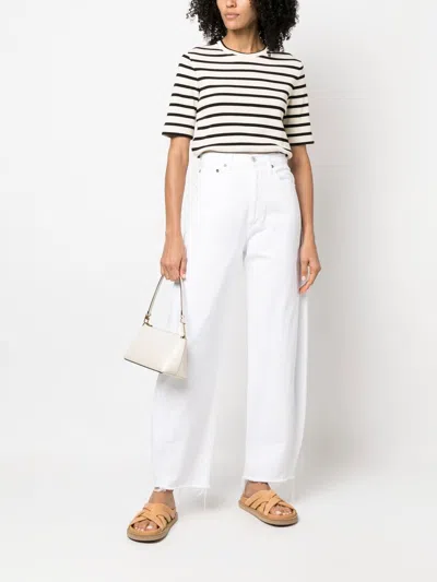 Jil Sander Dark Blue And White Cotton T-shirt In White