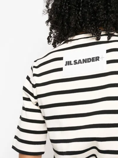 Jil Sander Dark Blue And White Cotton T-shirt In White