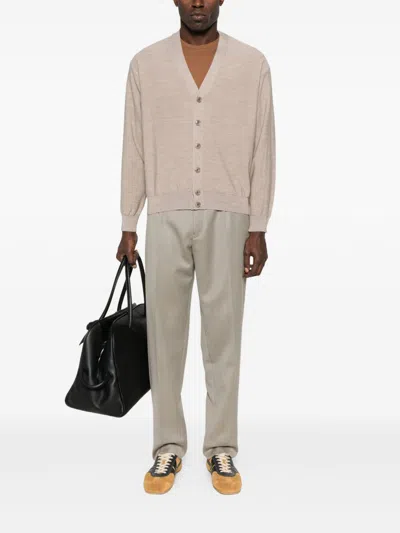 Lemaire Light Taupe Wool Relaxed Twisted Cardigan In Neutral