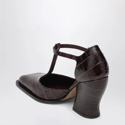 Loewe Burgundy Onda T-bar Pumps In Embossed Leather Women In Brown