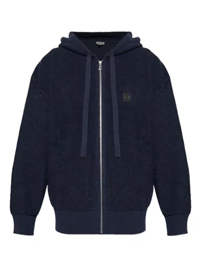 Loewe Logo-embroidered Hoodie In Blue