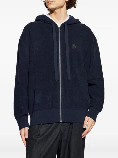Loewe Logo-embroidered Hoodie In Blue