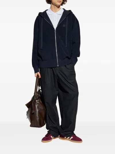 Loewe Logo-embroidered Hoodie In Blue