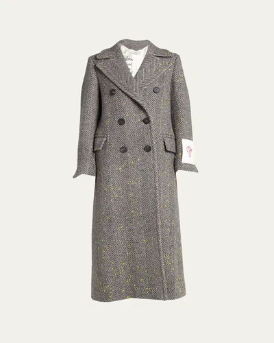 Golden Goose Double-breasted Handpainted Chevron Wool Trench Coat In Gray
