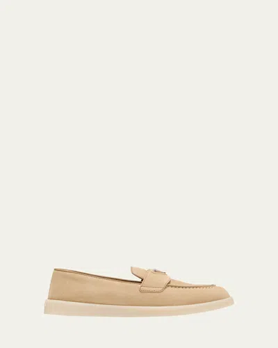 Prada Saint Tropez Suede Loafers In Neutral