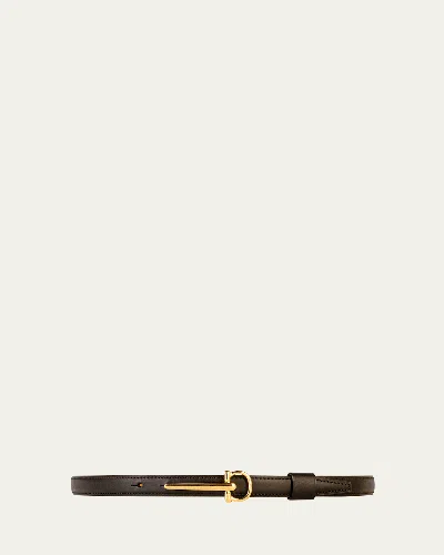 Vaincourt Paris La Seduisante Leather & Brass Skinny Belt In Black