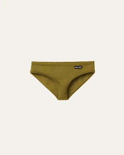 Miu Miu Intarsia Logo Cashmere Briefs In Green