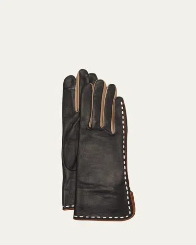 Agnelle Silk-lined Leather Gloves In Brown