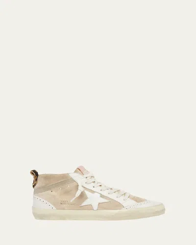 Golden Goose Mid Star Mixed Leather Wing-tip Sneakers In Neutral